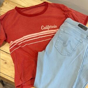 John Galt California crop T Shirt. Soft red cotton.